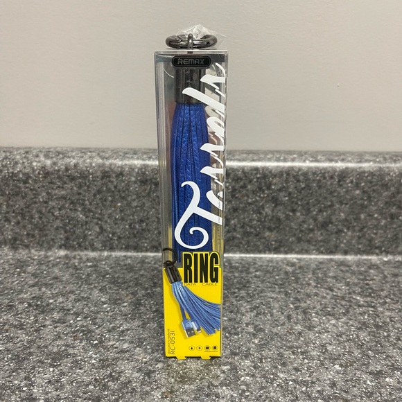 Remax NEW Blue Apple Usb Cord Tassle Ring Data Cable Keychain - Picture 1 of 3